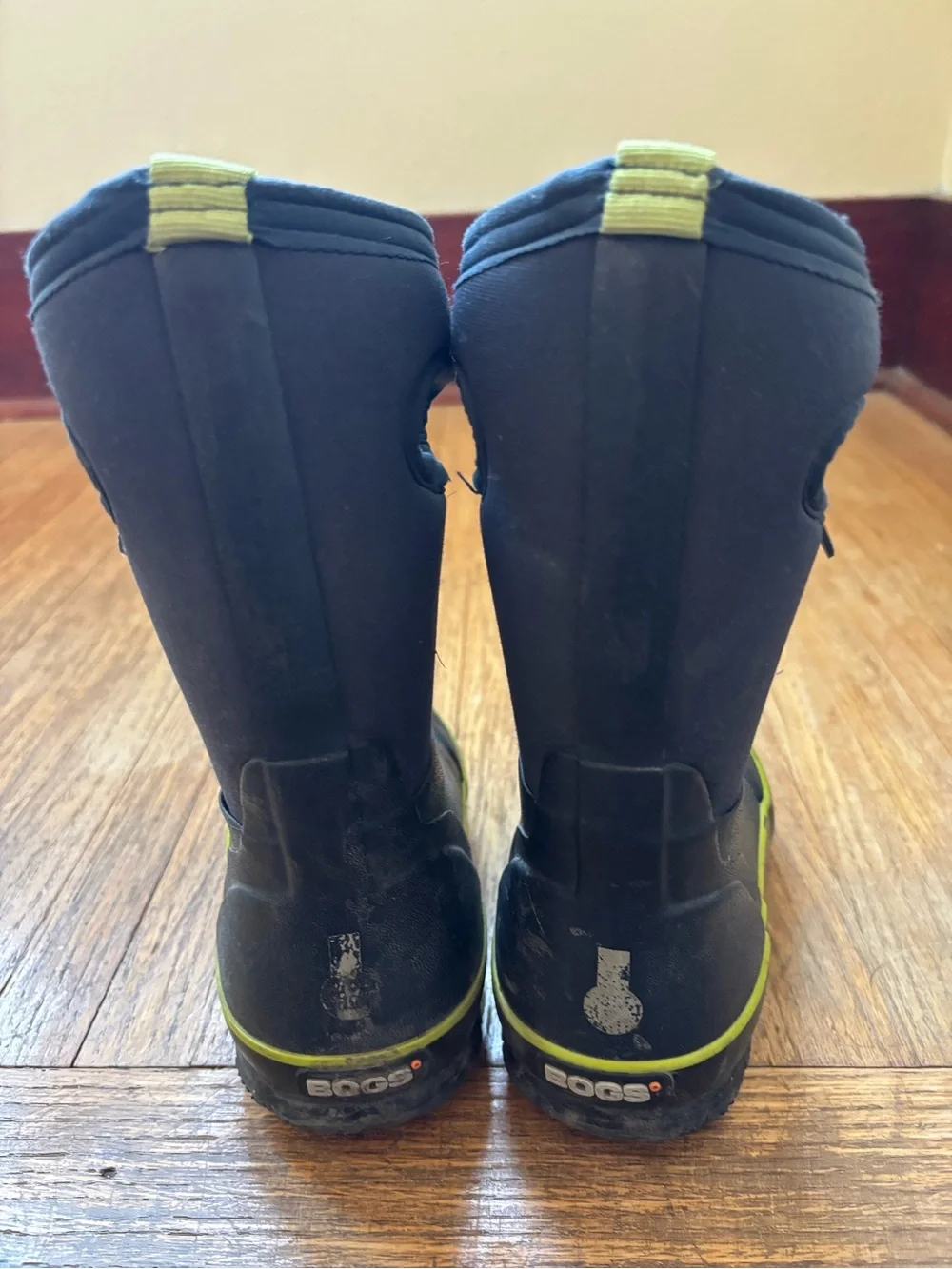 Bogs Kids Navy Blue and Lime Green Rain & Snow Boots